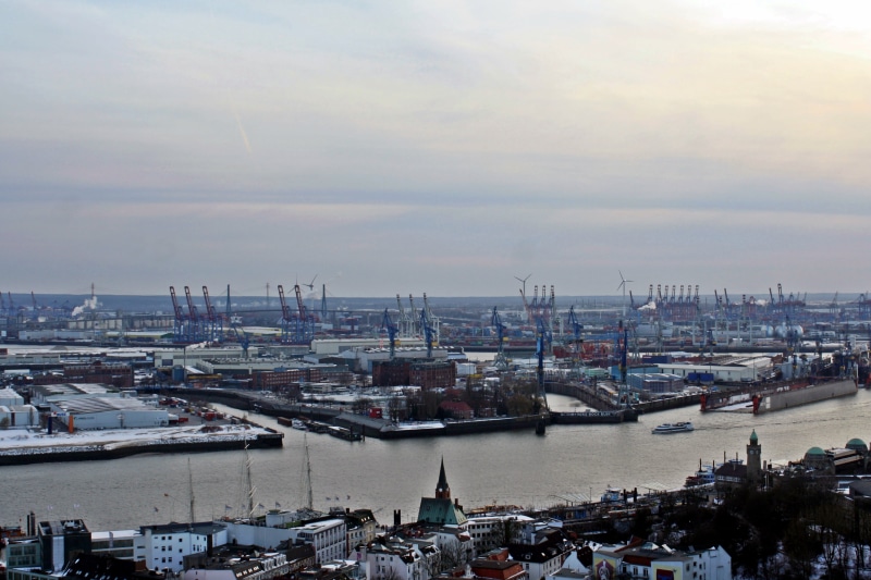 speicherstadt, building exterior, port, architecture, sailboat, nature, moored, cranes, view from michel, bad weather photography, pier, transportation
