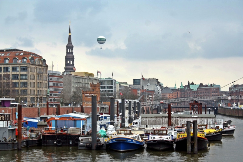 skyscraper, harbour cruise, Hamburg, nautical vessel, Elbe, port motifs, nature, passenger craft, travel, moored, no people, Port, red clinker brick, panorama