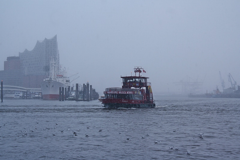 freight transportation, bad weather photography, nautical vessel, waters, elbe philharmonic hall, architecture, fog, outdoors, transport system, hh, hanseatic city of hamburg