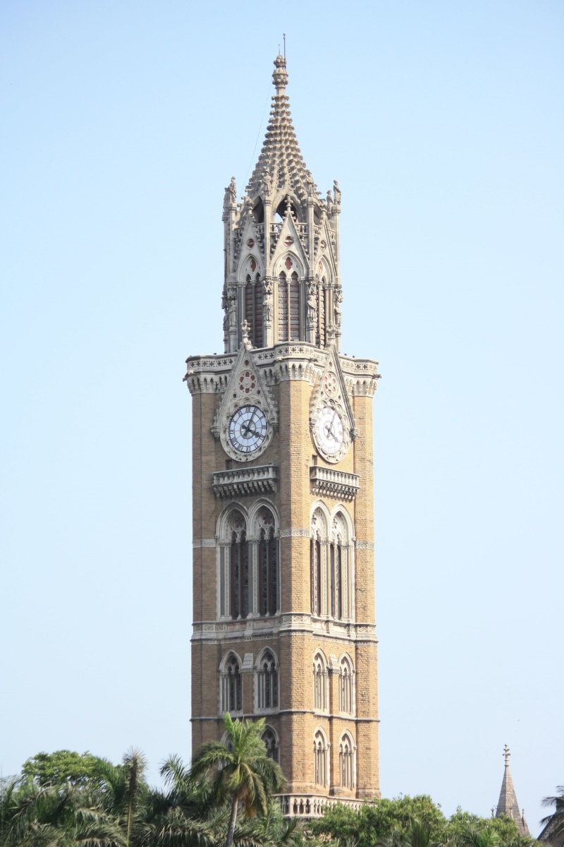 nature, landmark, clear sky, architecture, mumbai, low angle view, clock, victorian, building exterior, no people, building, 4K, spire, monument, religion