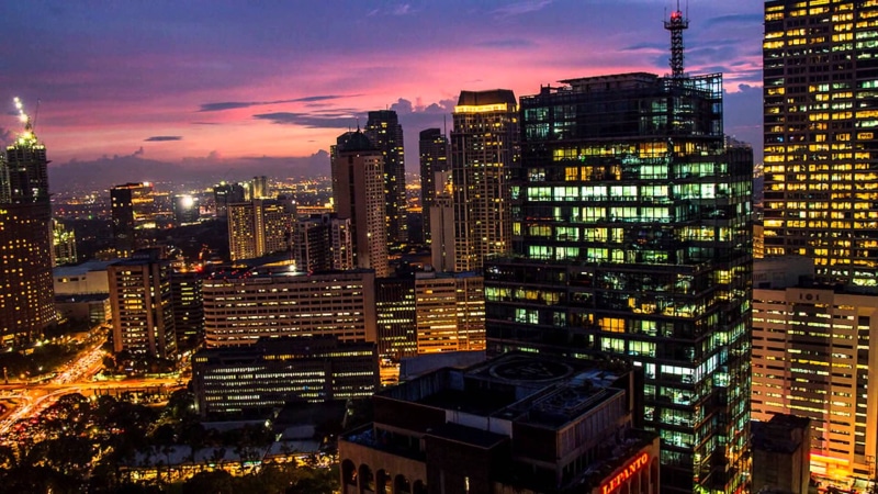 urban skyline, building exterior, downtown district, sky, dusk, outdoors, filipinas, illuminated, asia, city, built structure, office building exterior