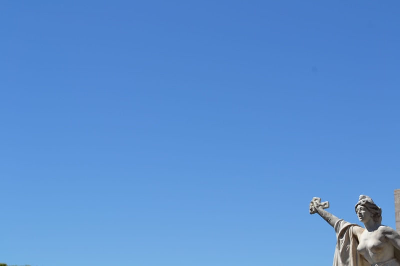 sky, clear sky, blue, low angle view, arms raised, monument, architecture, argentina, creativity, 2K, nature, monumento histórico nacional a la bandera