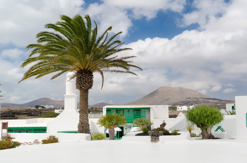 former, day, built structure, architecture, manor house, cloud - sky, mountain, date palm, monumento, island, palm tree, campesino, manrique, canary islands