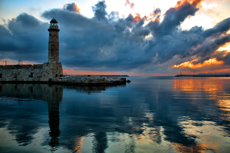 skies, ανατολή, φάρος, θάλασσα, architecture, white skies, 4K, Crete, night, coastline, white, sunset, water, sky, ουρανός, body of water, famous Place