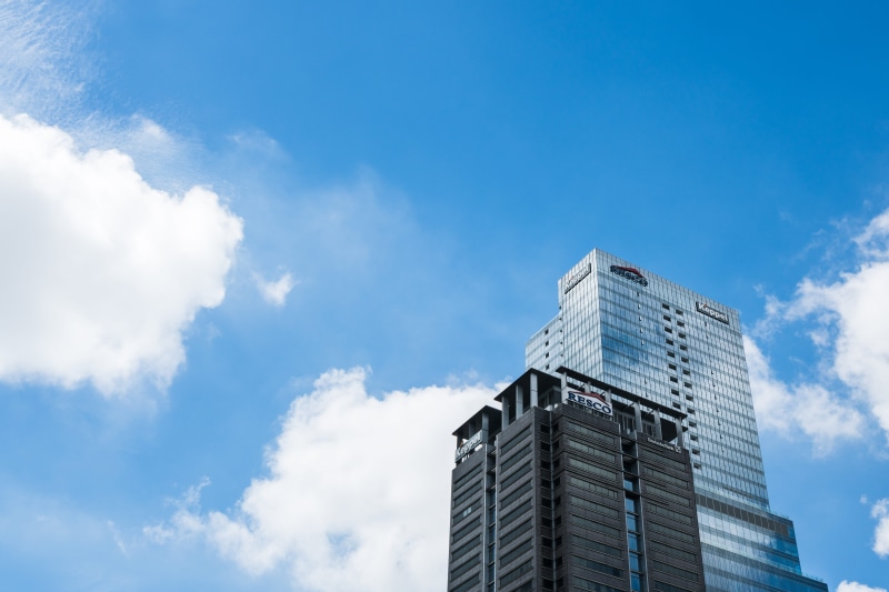 skyline, glass, structures, architectural design, office, glass windows, blue sky, blue, futuristic, glass items, skyscrapers, office building exterior