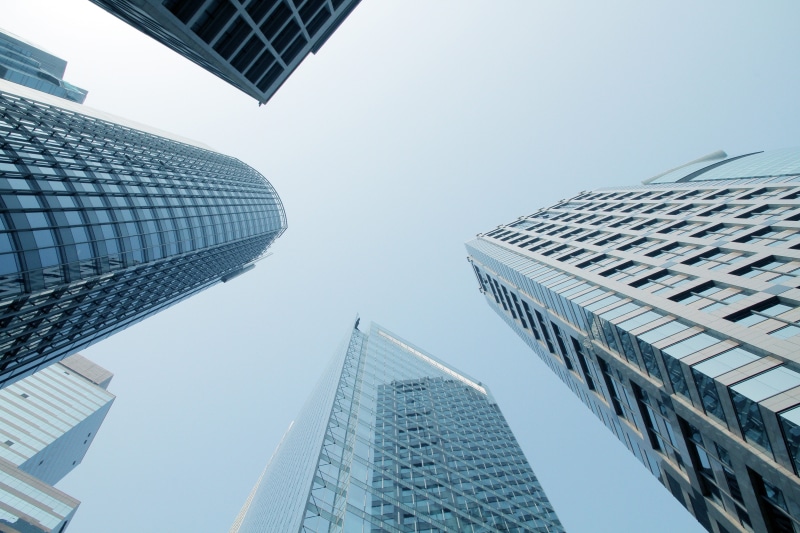 view, tall - high, city, downtown, rise, financial, nature, built structure, glass, low angle view, building exterior, business, cityscape, finance, urban