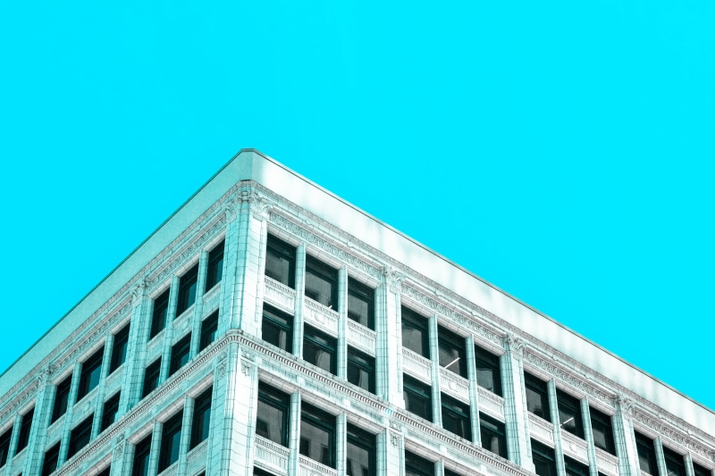nature, low angle view, built Structure, office, residential district, clear sky, 4K, office Building, outdoors, window, blue, facade, architecture And Buildings