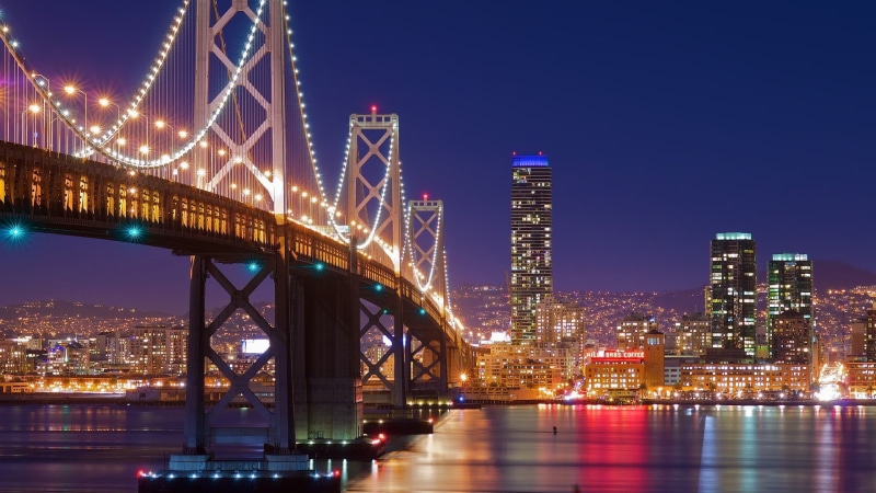 architecture, water, travel destinations, San Francisco, city, urban skyline, building, 1080P, built structure, illuminated, city life, transportation