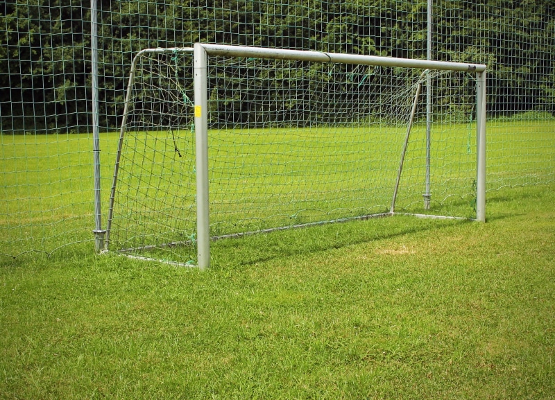 football goal, ball sports, goal post, soccer goal, day, field, white, nature, rush, sport, net - sports equipment, grass, sports equipment, green color