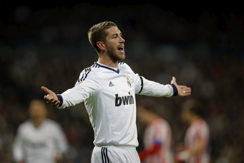 Real Madrid, s, arms outstretched, men, adult, soccer, clothing, Sport, black, focus on foreground, human arm, looking away, sportsman, competition, Sergio Ramos