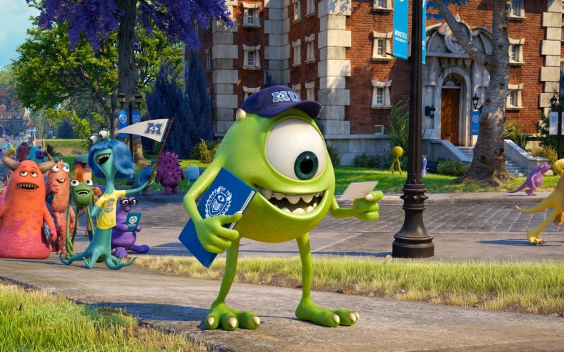 1080P, city, grass, outdoors, outdoor play equipment, human representation, multi colored, representation, day, Monsters University, art and craft, Movie
