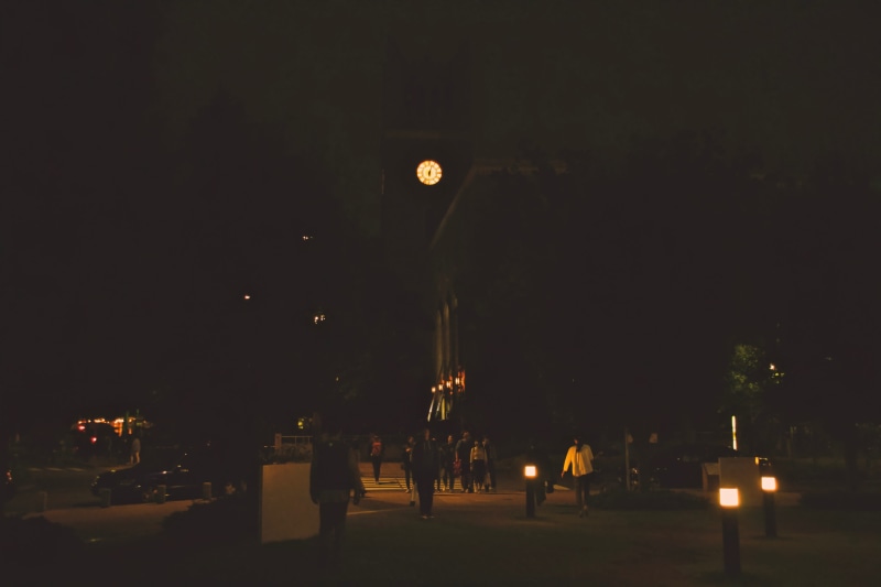 campus, architecture, copy space, glowing, night, tokyo, built structure, building exterior, electricity, incidental people, street, 5K, lighting equipment