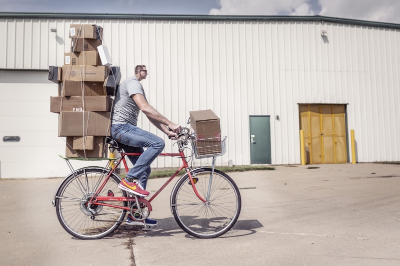 riding, grey, full Length, courier, 4K, transportation, room, young Men, built Structure, daytime, smiling, weird, one Person, road, image Technique, t-shirt