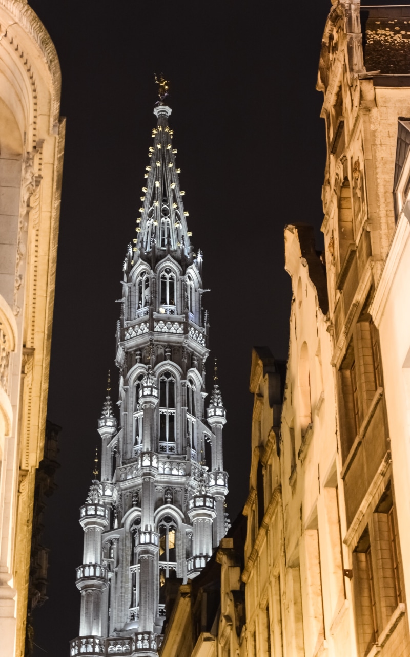 no people, ornate, large square, 5K, place of worship, low angle view, tourism, spire, building exterior, sky, belgium, belief, brussels, bell tower, outdoors