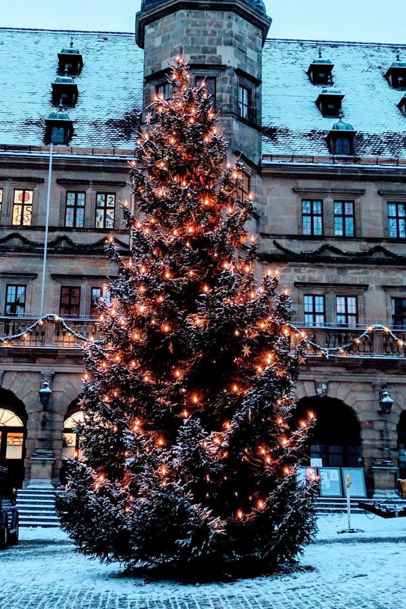 nature, built structure, marketplace, christmas tree, old town, decoration, holiday, city, 1080P, celebration, building exterior, rothenburg of the deaf