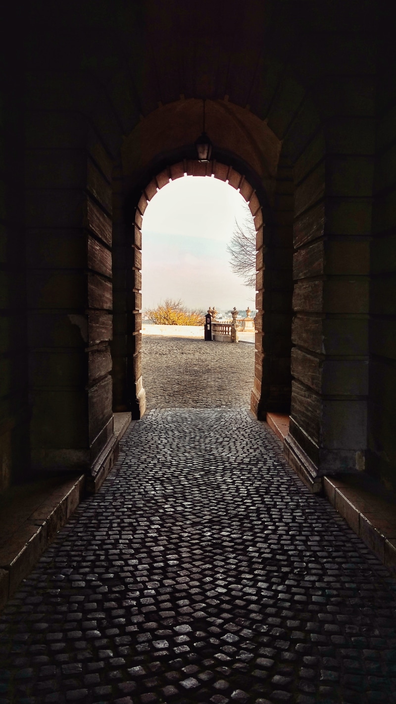 indoors, old, stone, alley, direction, budapest, hungary, 4K, castle hill, long, empty, the way forward, nature, history, doorway, built structure, brick