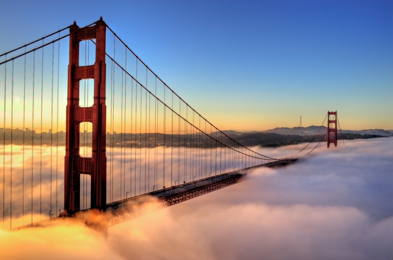 golden Gate Bridge, 2K, san Francisco - California, sea, built Structure, dusk, tower, blue, northern California, connection, bridge - Man Made Structure
