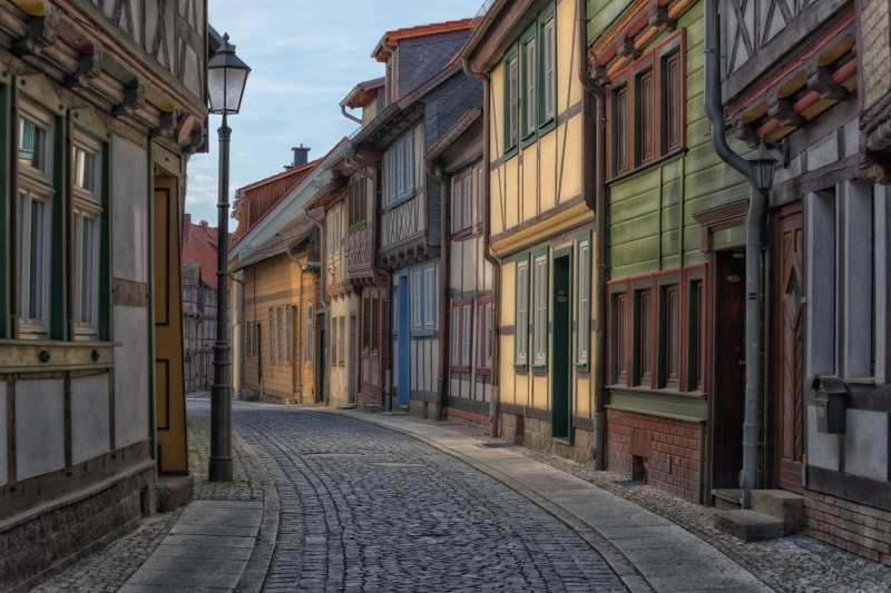 Germany, Cook street, lantern, Saxony-Anhalt, street, Wernigerode, road, 1080P, pavers, home