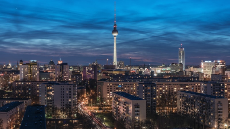 office building exterior, sky, cityscape, nature, building, building exterior, skyscraper, tower, berlin, evening, global communications, no people, outdoors