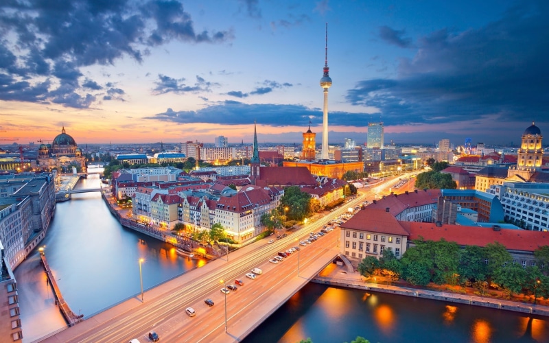 Berlin, Tower, Germany, City, 1080P, Night, Houses, River, Lights