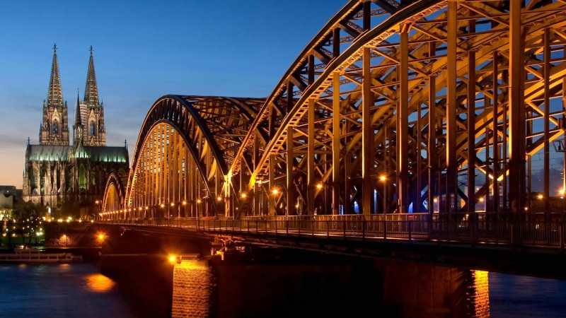 cathedral, hohenzollern, bridges, monuments, cologne, bridge, 1080P, cologne cathedral, hohenzollern bridge, architecture, beautiful, germany, lights