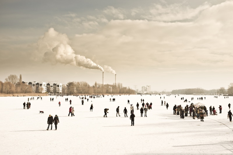 cloud - sky, smoke stack, smoke - physical structure, people, sky, Germany, winter sport, environment, day, built structure, architecture, black, large group of people