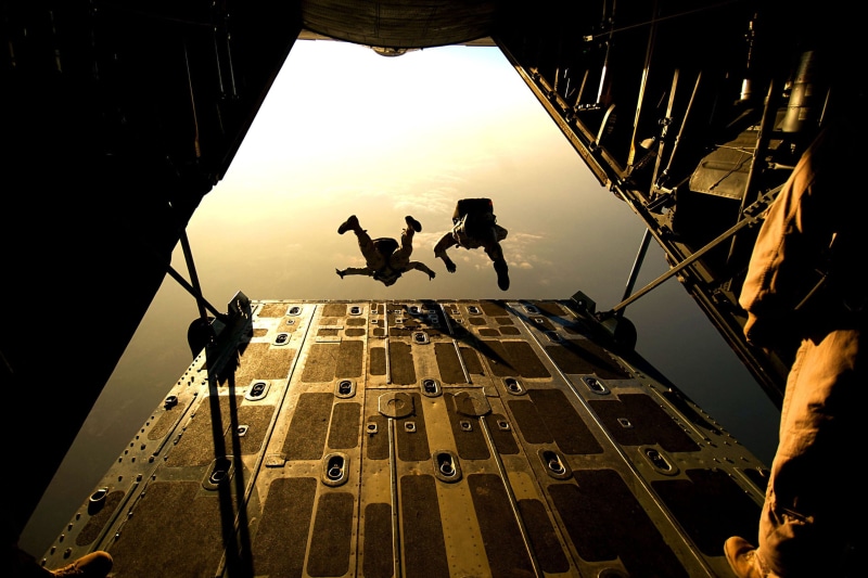 group of people, sport, silhouette, air force, 2K, persons, military, mid-air, special forces, jumping, risk, black, government, exhilaration, transportation