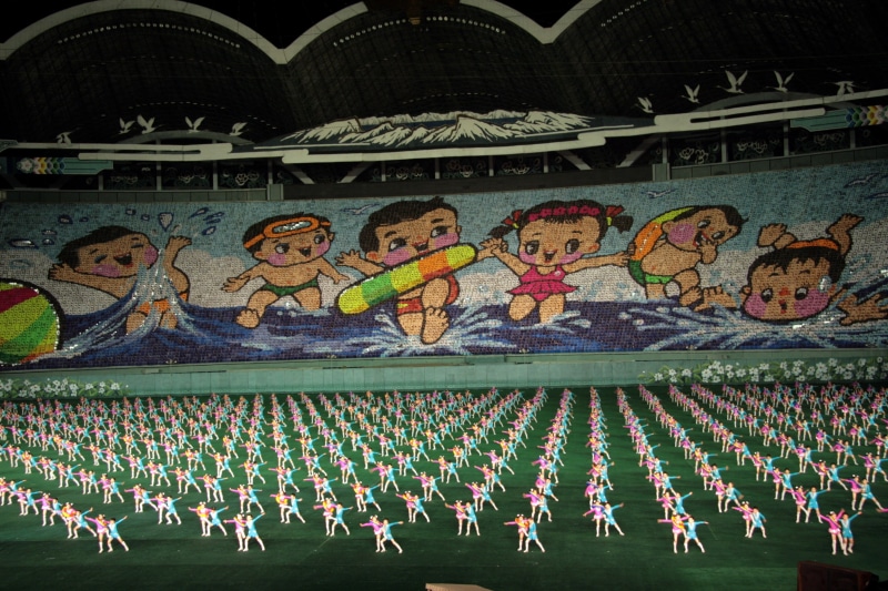 exercising, people, stadium, crowds, propaganda, 2K, North Korea, gymnastics, Pyongyang