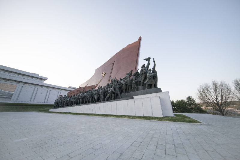 pyongyang, building exterior, day, built structure, monument, tree, footpath, sky, belief, nature, place of worship, plant, history, travel destinations