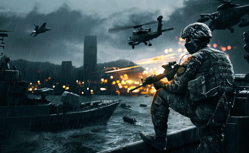 transportation, art, man, gun, battlefield 4, uniform, aggression, outdoors, holding, nature, government, military, conflict, 2K, protection, rifle, army soldier