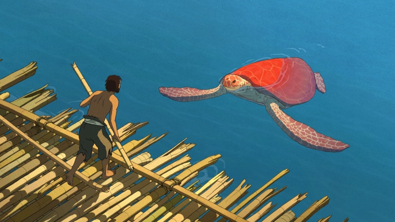 front, red, digital, cartoon, man, holding, 4K, La tortue rouge, best animation movies, turtle, bamboo, The Red Turtle, stick