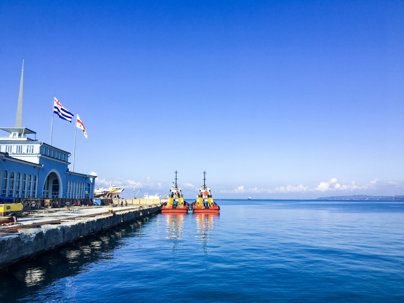 patriotism, 4K, outdoors, boat, government, blue, flags, national icon, building exterior, travel destinations, batumi, blacksea, reflection, ships, built structure