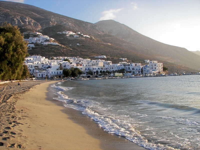 egiali, amorgos, beach, travel destinations, sky, coastline, land, nature, sea, mountain, water, 2K, building, greece, building exterior, residential district