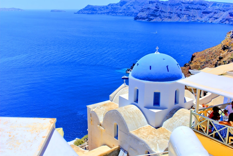 blue, greece, architecture, white, santorini, building exterior, mediterranean Sea, church, sea, outdoors, oia, summer, dome, famous Place, travel, travel destinations