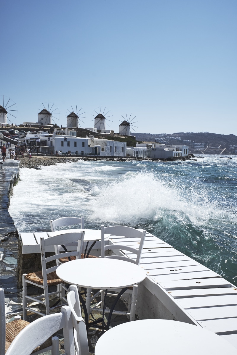 little venice, summer, sunlight, white, cyclades, tables, table, building exterior, seat, day, sky, sea, blue, architecture, nature, outdoors, tourism