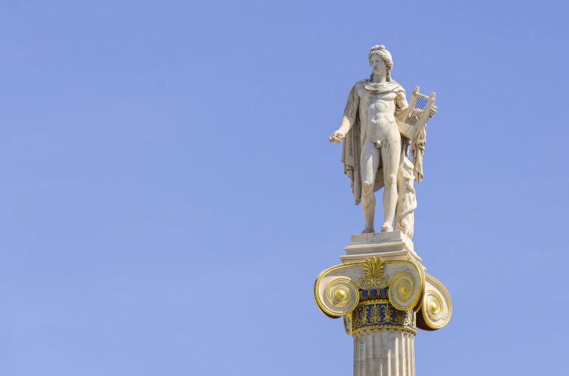 mediterranean, architectural column, copy space, city, clear sky, blue, architecture, day, culture, greece, female likeness, europe, greek god, statue