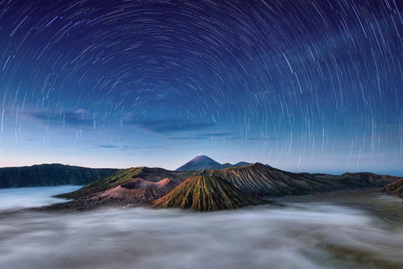 morning, 1080P, stars, the sky, Indonesia, volcanic complex-the Caldera TenGer, Java, active volcano Bromo, the cycle