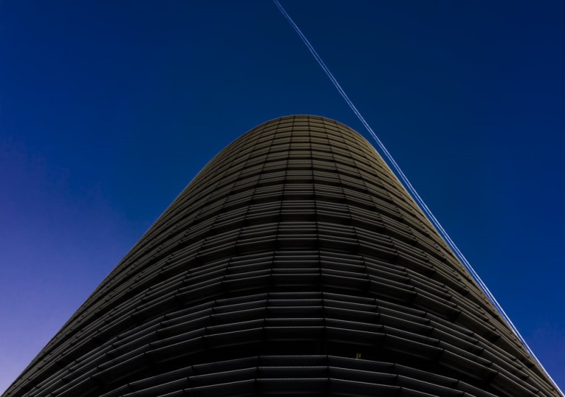 built Structure, building Exterior, angle, modern, low, 480P, rise, photography, skyscraper, Düsseldorf, building, stripe, high rise building, low angle