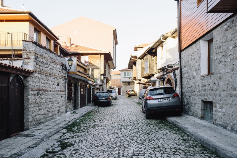 city, the way forward, car, cobblestone, urban Scene, Nessebar, residential district, building, motor vehicle, 5K, day, street, wet, summer, mode of transportation