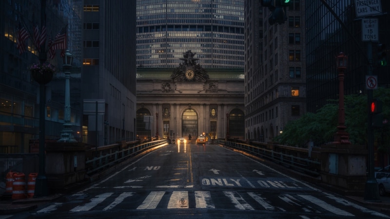 art and craft, new york, dusk, road, architecture, direction, illuminated, the way forward, nature, built structure, 1080P, transportation, new york city
