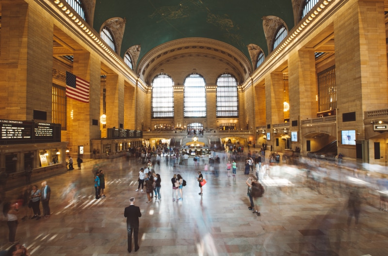 aisle, inside, window, architectural column, lobby, people, plaza, illuminated, downtown, architecture, travel, room, crowd, travel destinations, men, grand central terminal