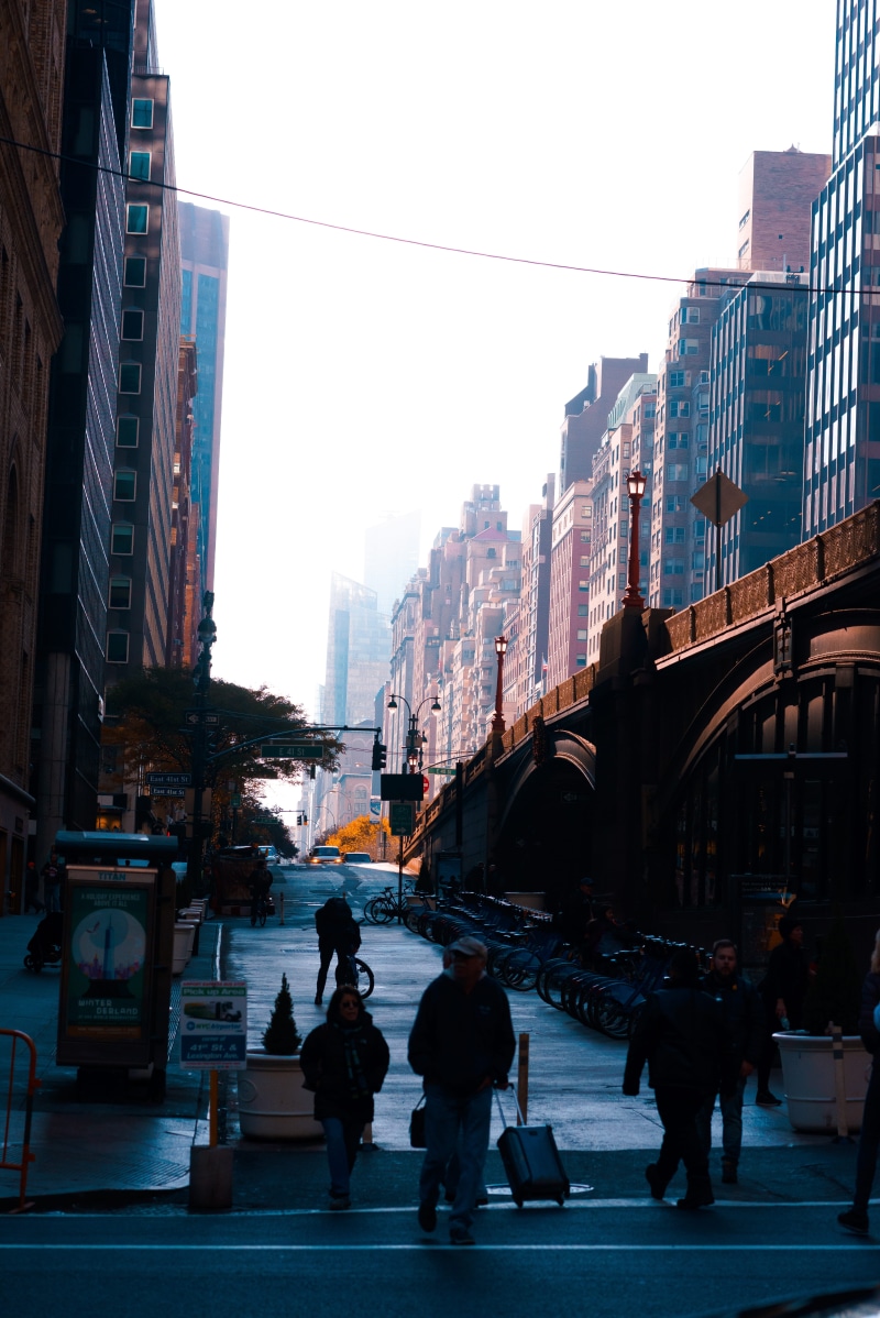 outdoors, men, nature, building, new york city, foggy, transportation, cityscape, new york, united states, street photography, women, citibike, real people
