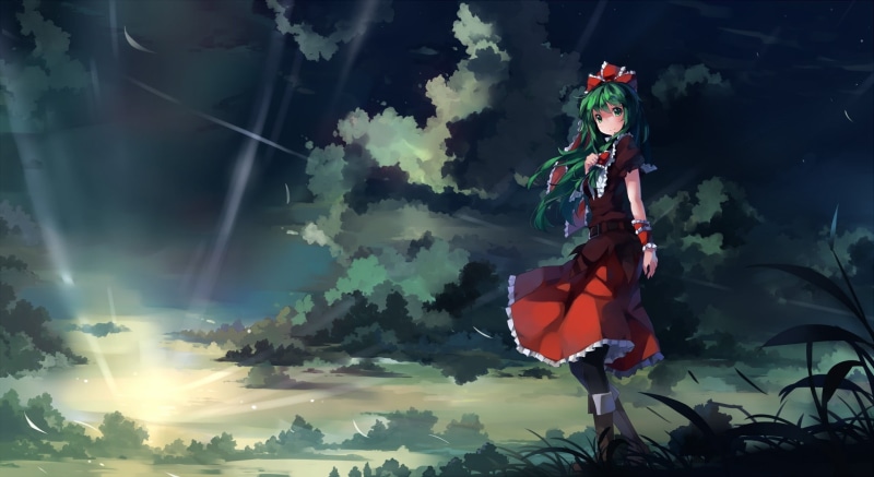 lolita fashion, creativity, 1080P, sunlight, digital composite, spirituality, anime, plant part, cloud - sky, plant, leaf, representation, outdoors, beauty in nature