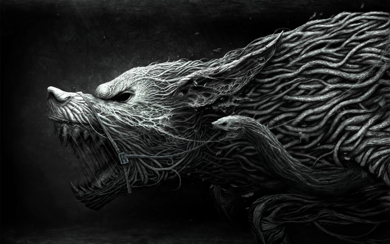 Feroz, Lobo, 2K, Dark, abstracto