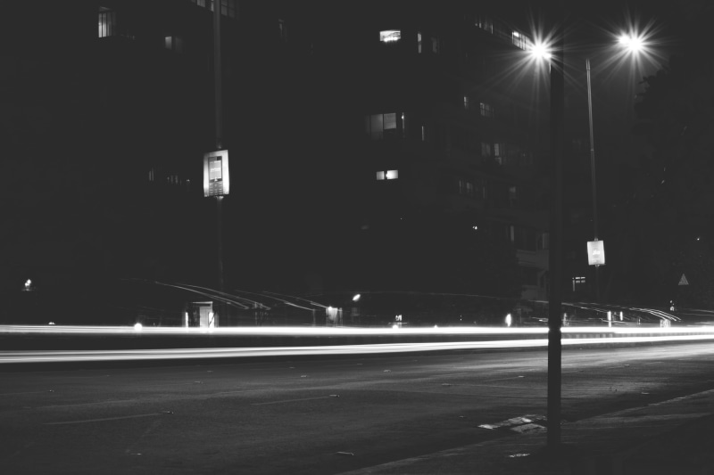 built structure, no people, light, street light, night, illuminated, marine drive, outdoors, motion, motor vehicle, building exterior, mode of transportation