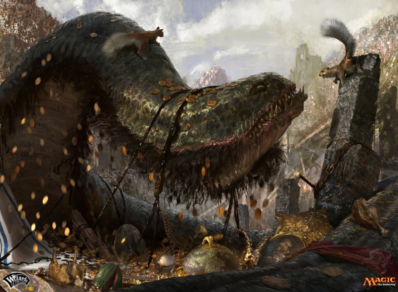 1080P, squirrel, Campbell White, Wizards of the Coast, Magic: The Gathering, fantasy art, gold, creature, treasure