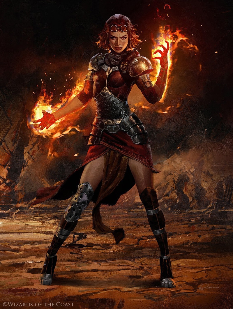 fantasy girl, fire, women, fantasy art, standing, 720P, Wizards of the Coast, redhead, magic