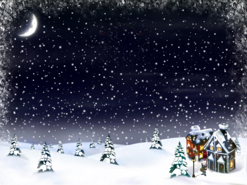 fur-trees, new year, house, moon, year, new, fur, snow, christmas, 720P, trees