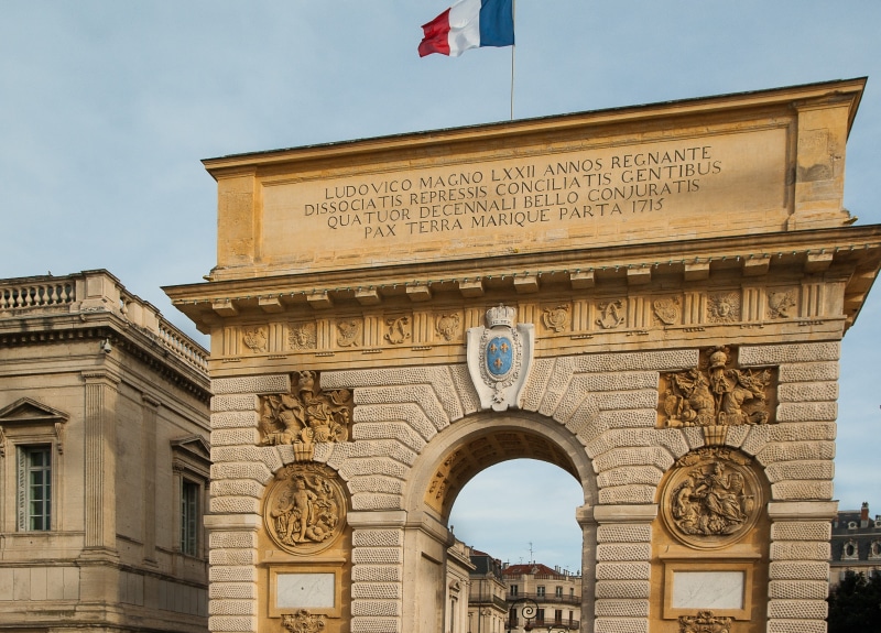 outdoors, arch, building exterior, travel destinations, architecture, nature, montpellier, the past, built structure, art and craft, sky, facade, triumphal arch