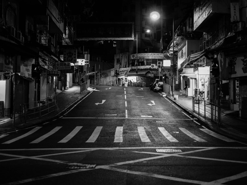 symbol, street, urban, communication, no people, the way forward, monochrome, night, long, residential district, building exterior, empty, road marking